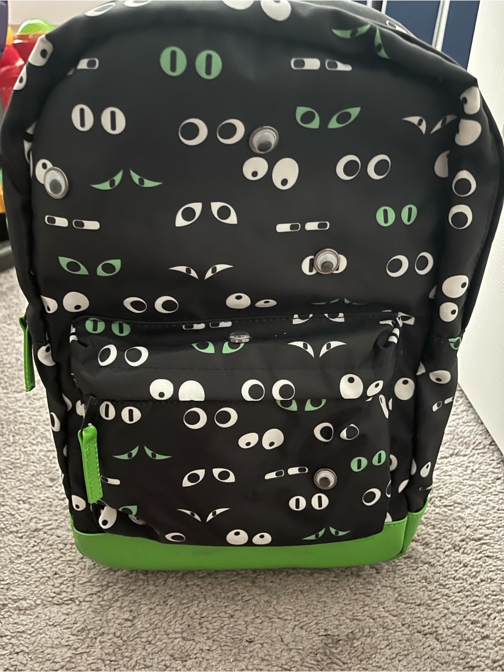 Cat & Jack Black Backpack with Green Accents and Eye Print